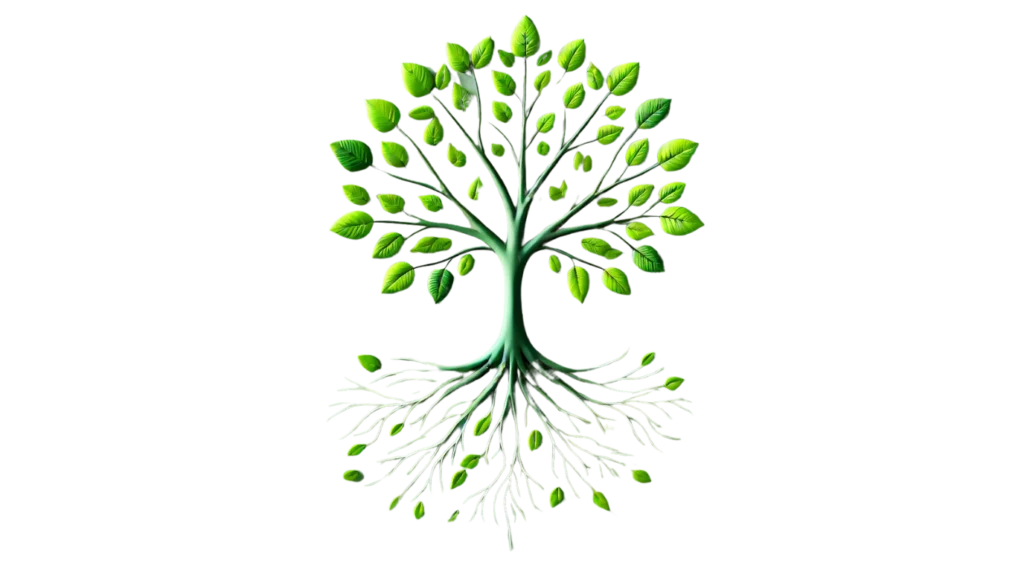 A green tree with visible roots and vibrant leaves, symbolizing growth, resilience, and liver health awareness