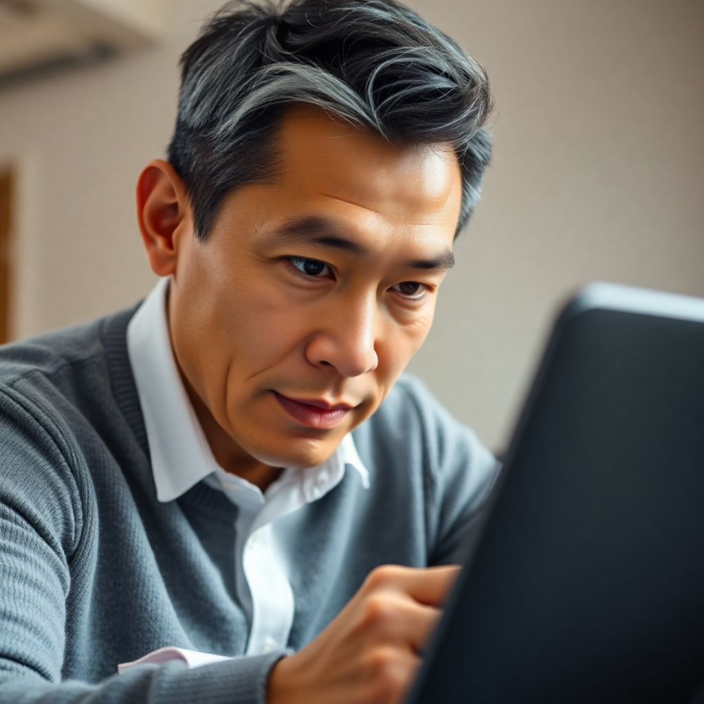 Asian-American man reviewing liver cancer ICD 10 codes on a laptop with C22.0 visible.