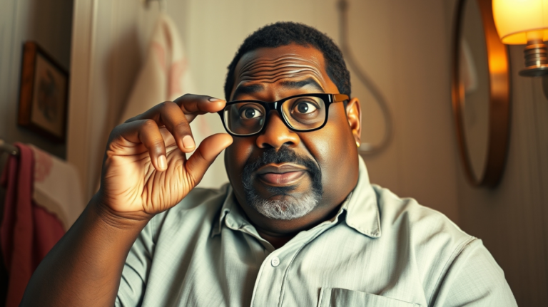 Frank, a 55-year-old African American man, notices yellowing in his eyes while looking in the mirror, realizing something may be wrong.
