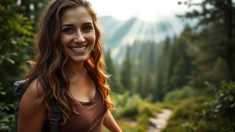 Cleo the Cleansing Guru, a fit woman in her early 40s, hiking through a lush forest, explaining how movement supports liver health.